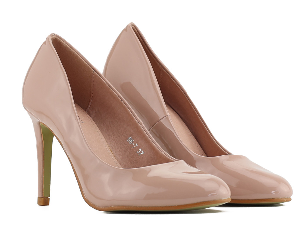 Escarpins à talons hauts en cuir verni beige pour femme
