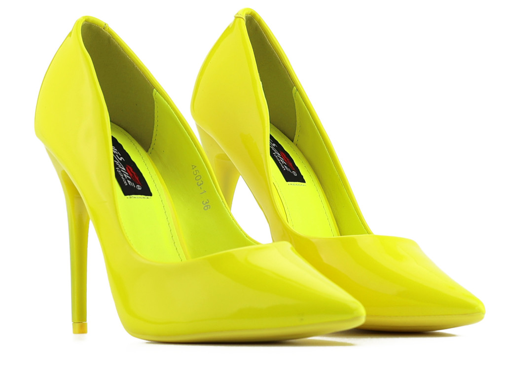 Escarpins jaunes pour femmes, cuir verni, éco-cuir
