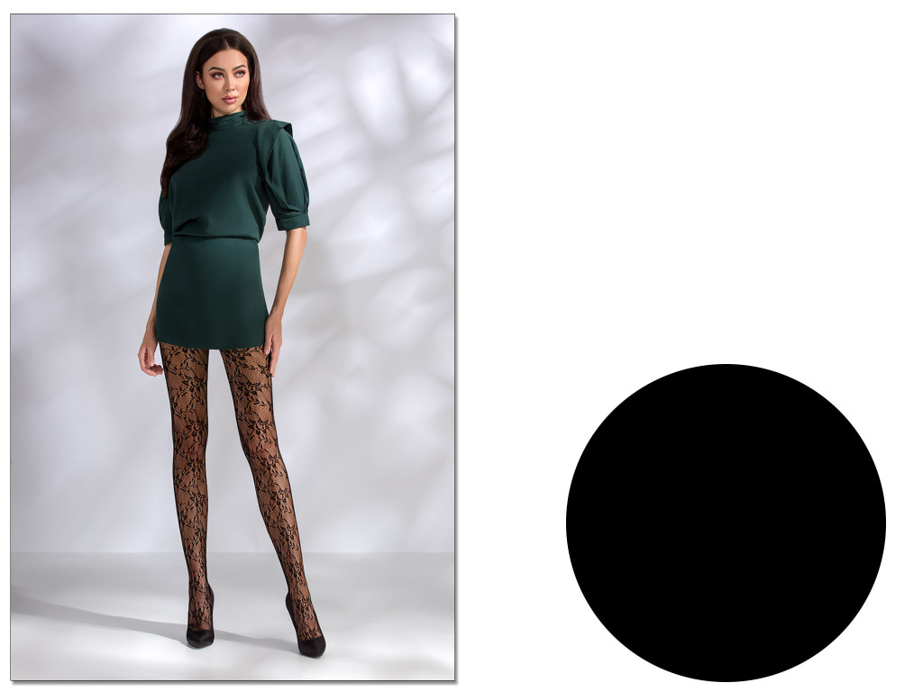 Schwarze florale durchbrochene Strumpfhose 40 DEN – elegantes Muster Ti047
