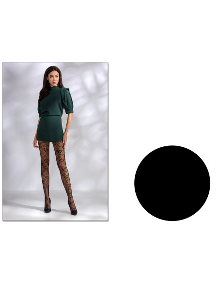 Schwarze florale durchbrochene Strumpfhose 40 DEN – elegantes Muster Ti047