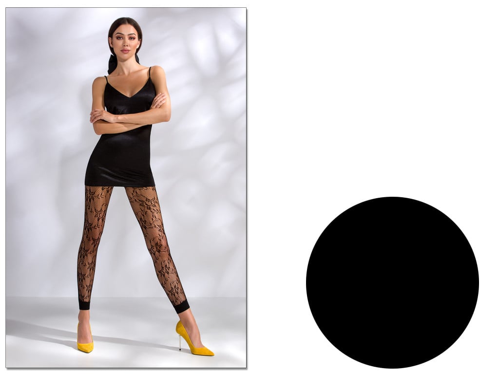 Női fekete hálós leggings áttört virágmintával