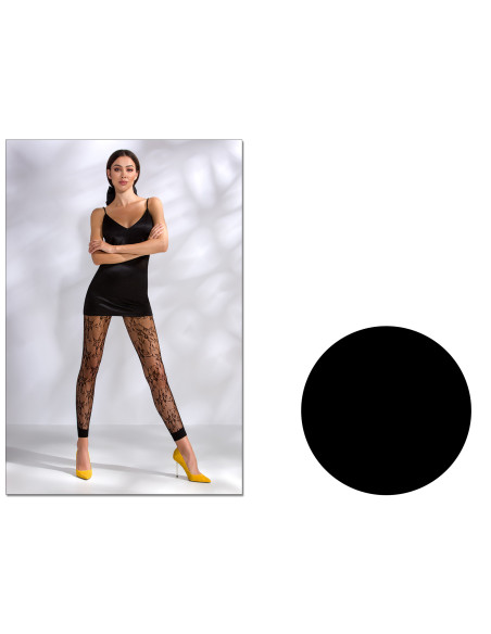 Női fekete hálós leggings áttört virágmintával
