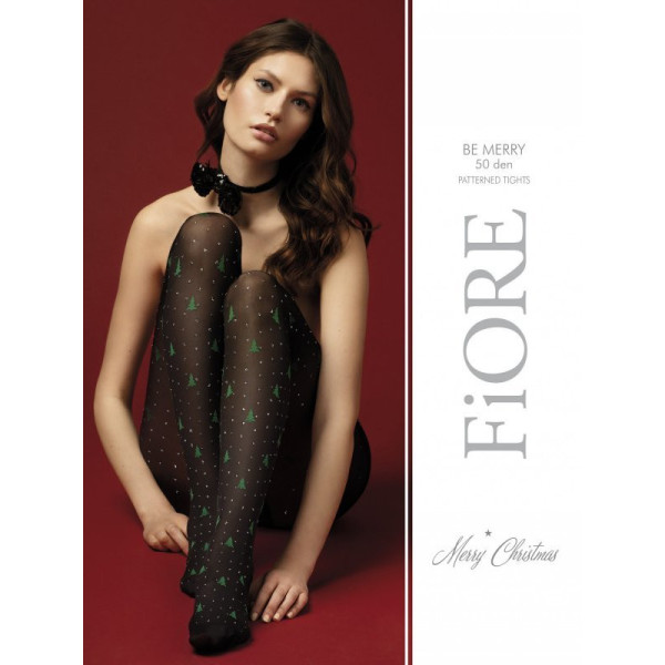 Black Christmas tree dotted tights 40den