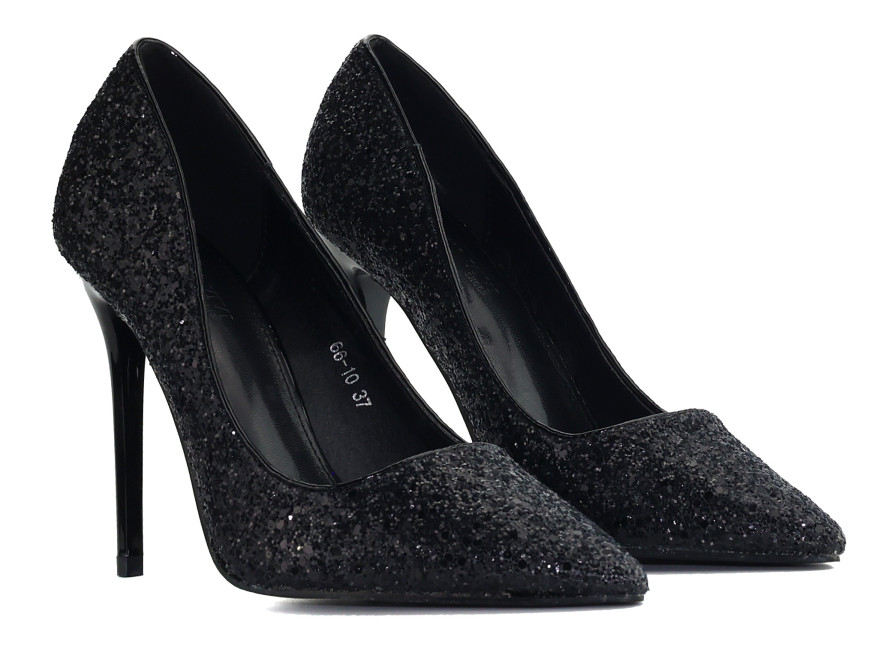 Schwarze Glitzer-High Heels mit tiefem Glanz