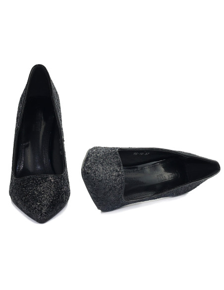 Black glitter high heels with a deep shine