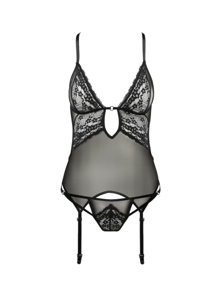 Corset negru din dantelă cu bretele Erza