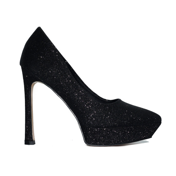 Black glitter platform stilettos