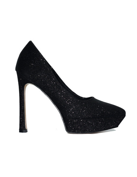 Schwarze glitzernde Plateau-Stilettos