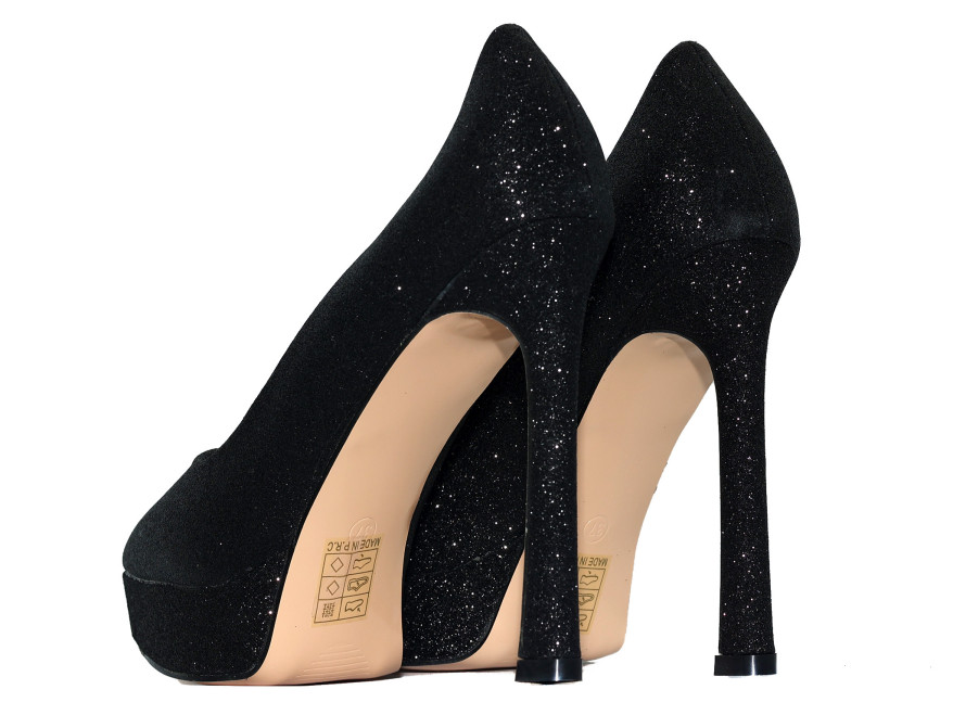 Schwarze glitzernde Plateau-Stilettos