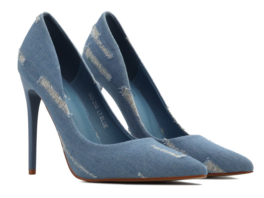 Blaue Jeans-High Heels für Damen, 11 cm