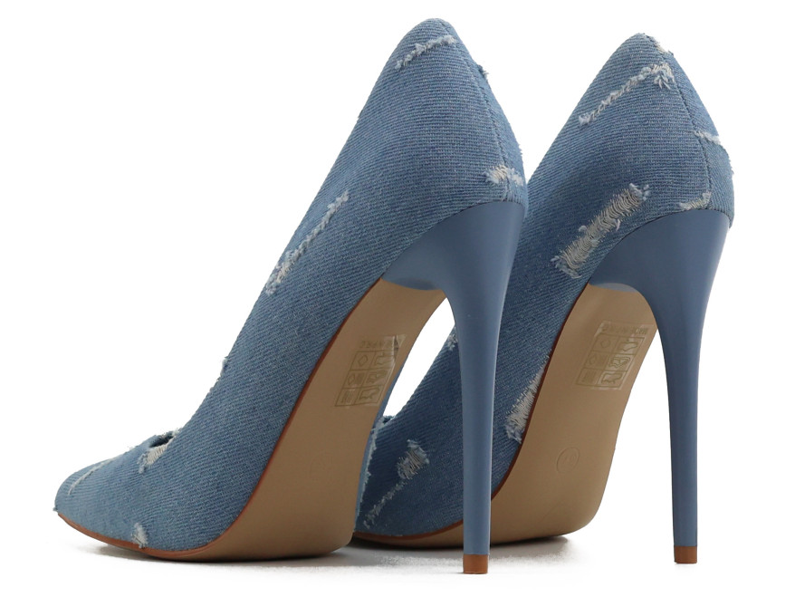 Blue denim high heels for women, 11cm