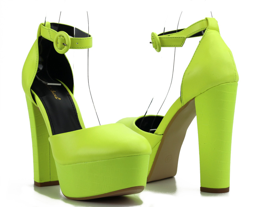 Pantofi de damă cu toc neon și platformă