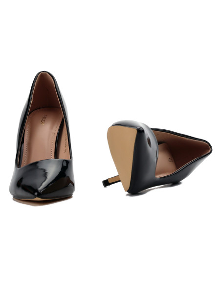 Escarpins noirs en cuir verni pour femme, talon de 10 cm