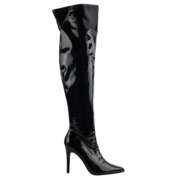 Long black patent leather over-the-knee boots