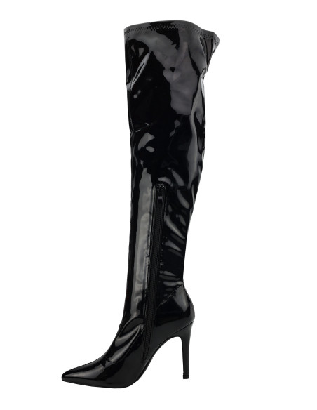 Lange schwarze Overknee-Stiefel aus Lackleder