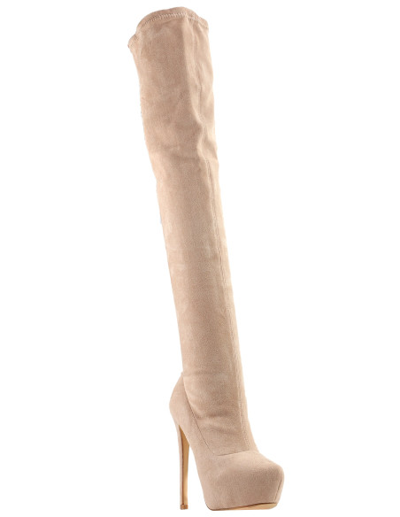 Bottes cuissardes en daim beige