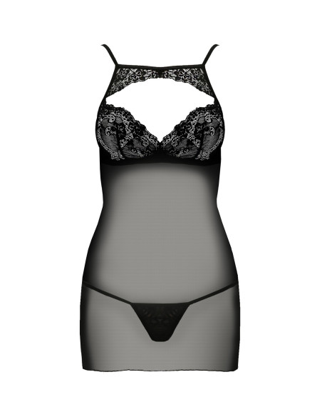 Robe de nuit noire pour femme avec dentelle