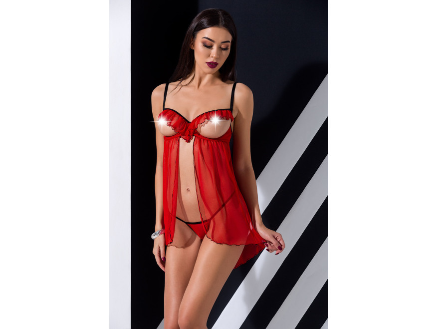Robe de nuit rouge avec tulle et volants