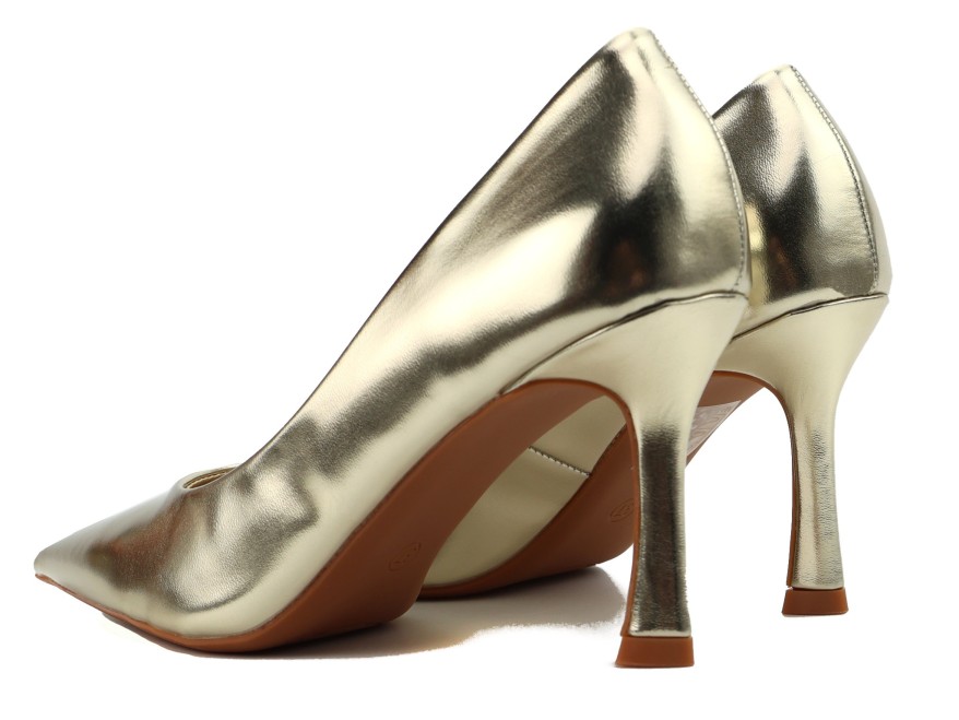 Gold eco-leather 8 cm pointed toe heels