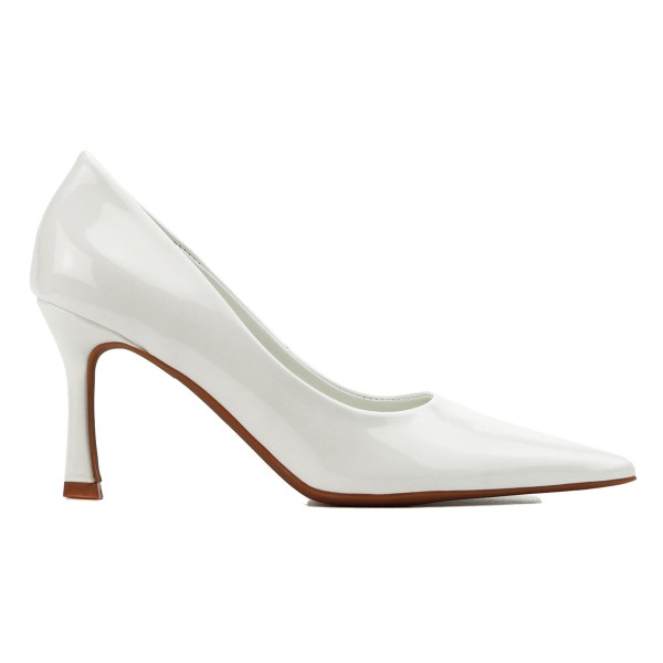 Białe szpilki lakierowane eko skóra