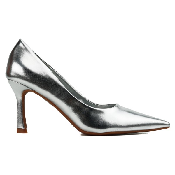Sidabriniai 8 cm aukštakulniai su metaliniu blizgesiu