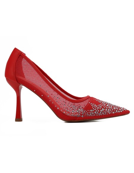 Piros hálós magassarkú cirkónikkal