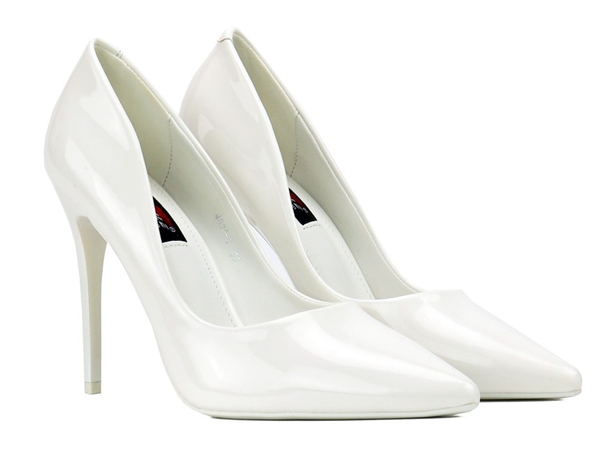 Frumos pantofi de nunta de înaltă lăcuire stilettos clasic alb