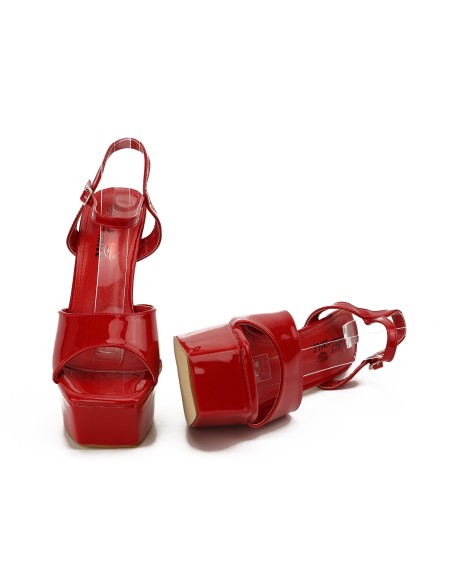 Sandale roșii stiletto cu platformă lăcuite