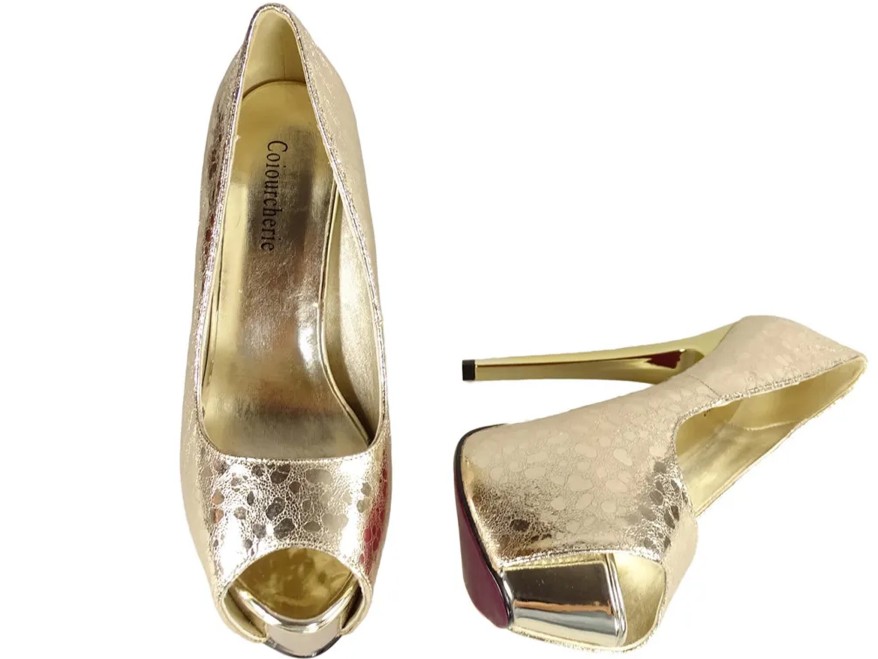 Zelta platformas stilettos sieviešu čūskādas zābaki