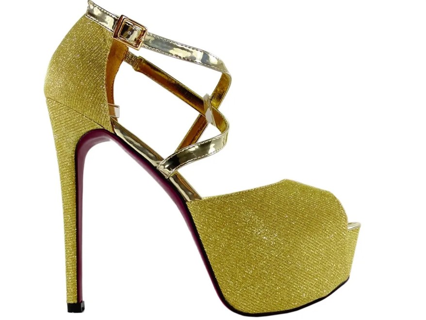 Gold stiletto heels platform sandals with strap large size