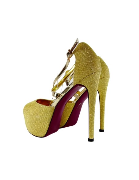 Gold stiletto heels platform sandals with strap large size