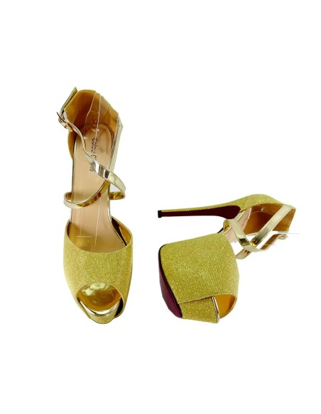 Gold Stiletto Heels Plattform Sandalen mit Riemen große Größe