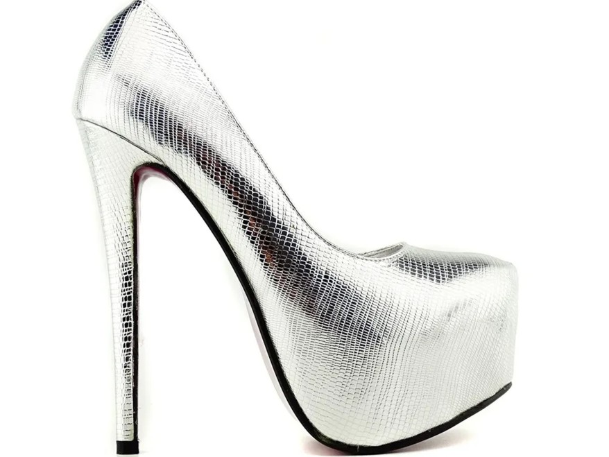 Stilettos cu platformă argintie din piele ecologică