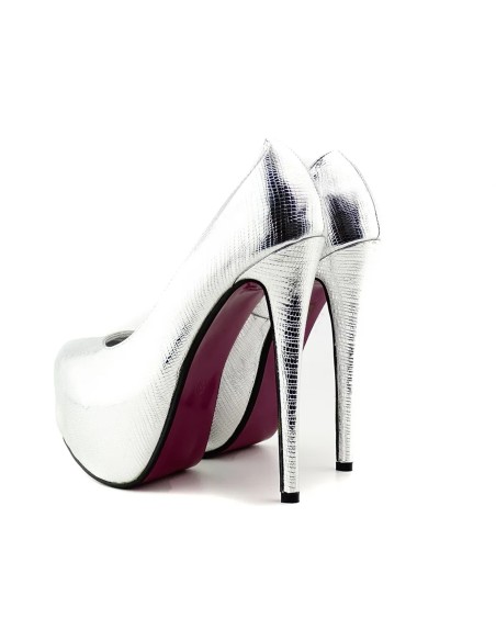 Stilettos cu platformă argintie din piele ecologică