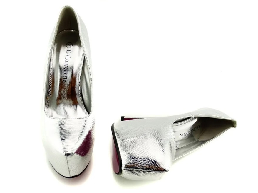 Silver platform stilettos eko leather