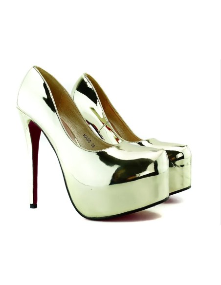 Stilettos à plateforme dorés en cuir écologique