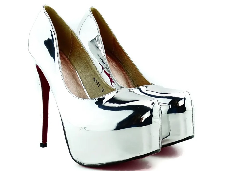 Silver mirrored platform stilettos