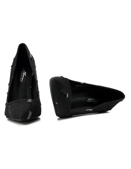 Czarne szpilki jeansowe buty damskie z przetarciami