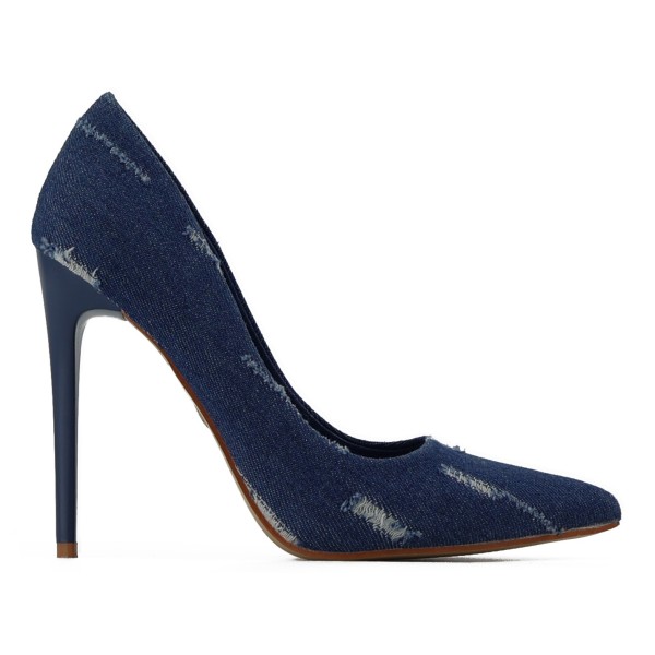 Pantofi stilettos din denim de 11 cm, albastru marin, pentru femei