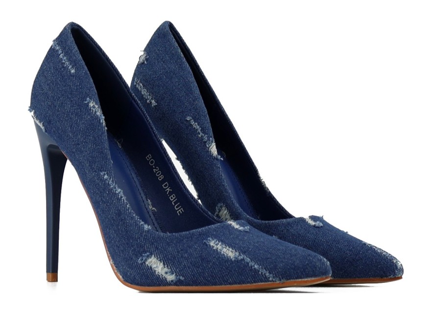 Navy blue women's stilettos 11 cm in denim