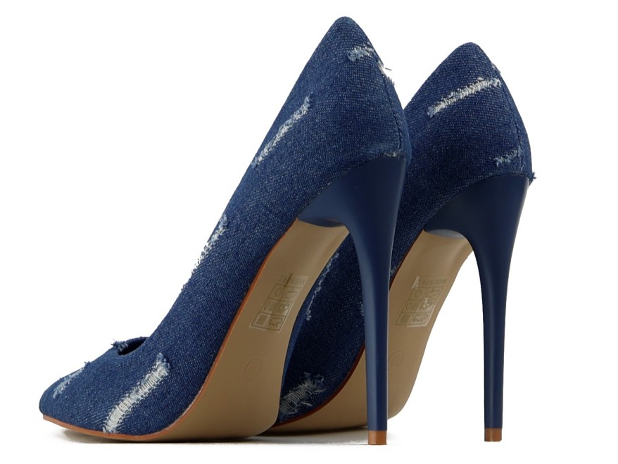 Marineblaue Damen-Stilettos 11 cm aus Denim
