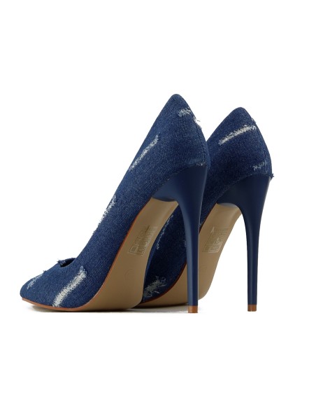 Marineblaue Damen-Stilettos 11 cm aus Denim