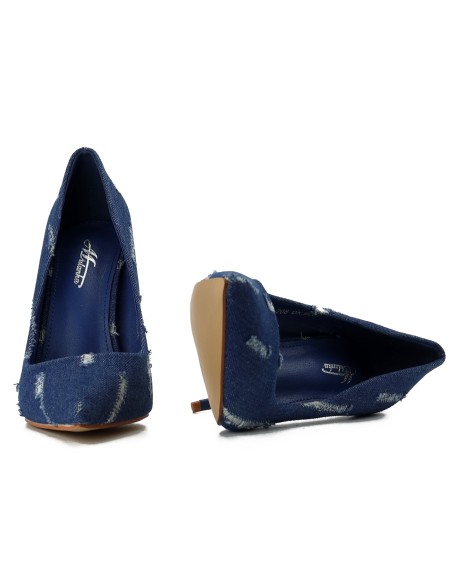 Marineblaue Damen-Stilettos 11 cm aus Denim