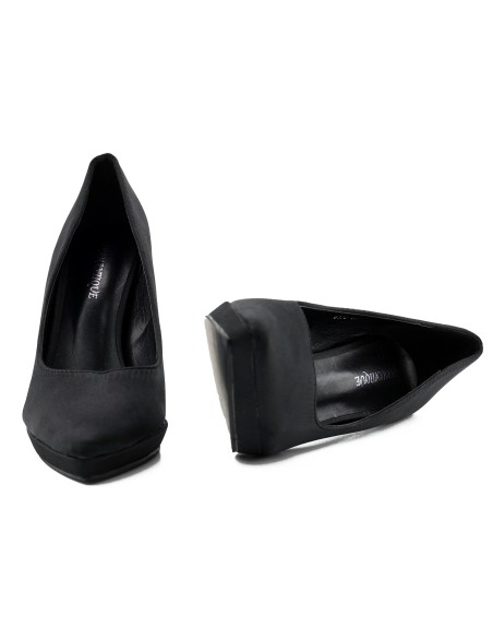 Pantofi stilettos cu platformă din satin negru pentru femei