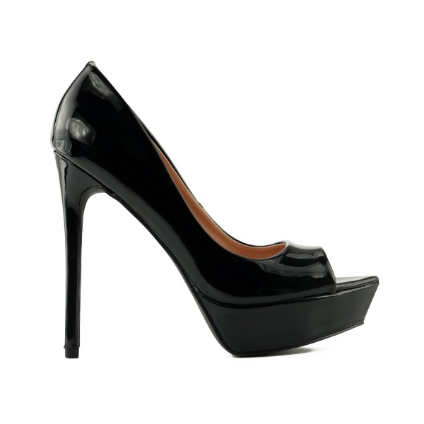 Black open-toe platform stilettos