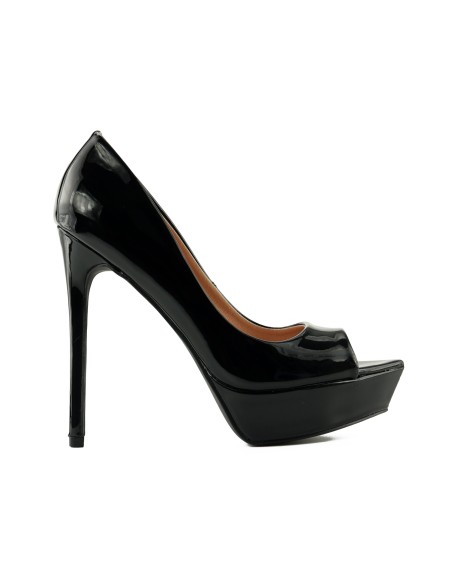 Pantofi stiletto negri cu platformă cu vârf deschis