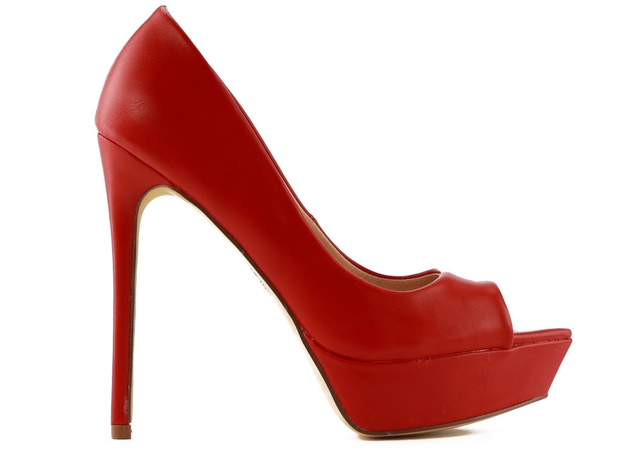 Rote matte Plateau-Stilettos aus Ökoleder