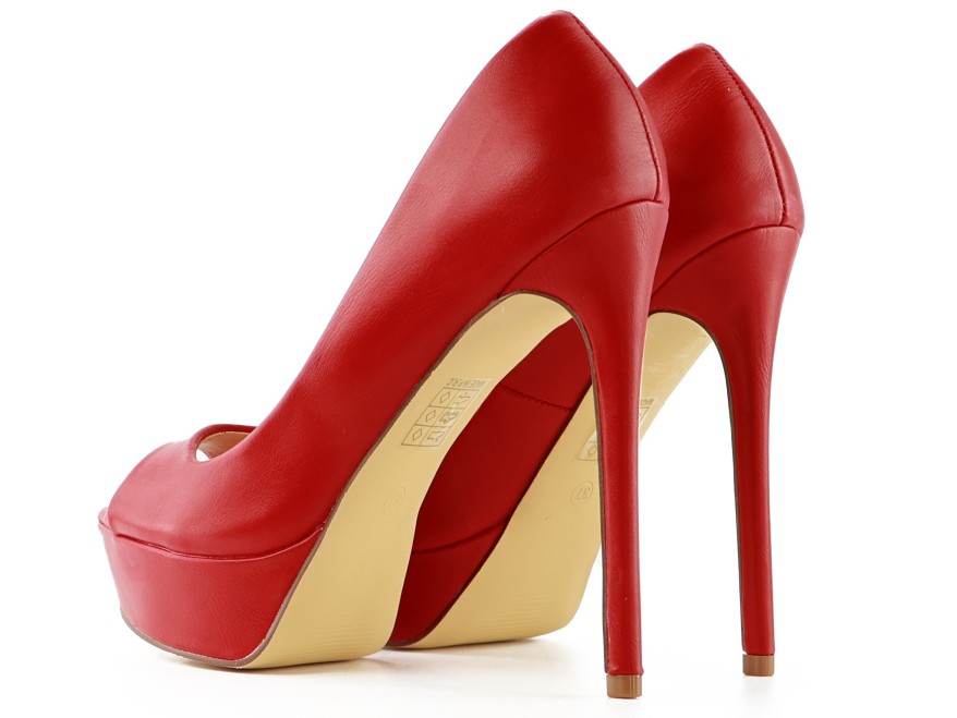 Rote matte Plateau-Stilettos aus Ökoleder