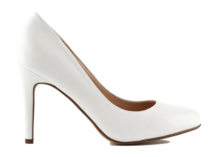 Pompe stiletto albe pentru femei din piele ecologică mată 9 cm