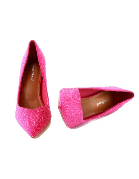 Talons aiguilles rose fuchsia avec zircon et paillettes